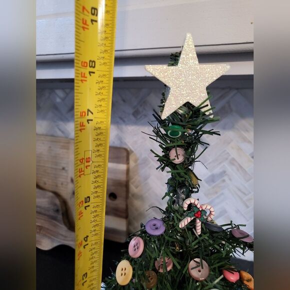 VTG christmas table top tree with button ornaments hand decorated burlap base - Picture 2 of 9